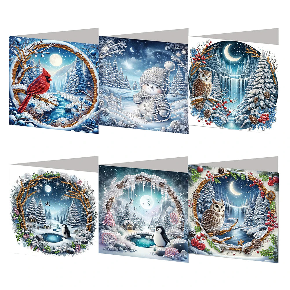 6PCS DIY Rhinestone Diamond Art Mosaic Postcards Diamond Art Handmade Cards for Xmas Birthdays Thanksgiving & Special Occasion