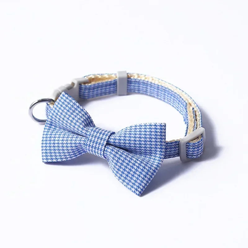 Bow Plaid Collar Pet Puppy Cat Dog Adjustable Neck Collar For Small Dogs Necktie Grooming Bow Tie Sweet Pet Accessories