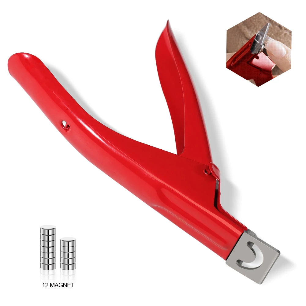 Acrylic Nail Cutter Stainless Steel Clipper Scissors U Word False Tips Trimmer Manicure Tools Straight Cut Kit With 12pcs Magnet