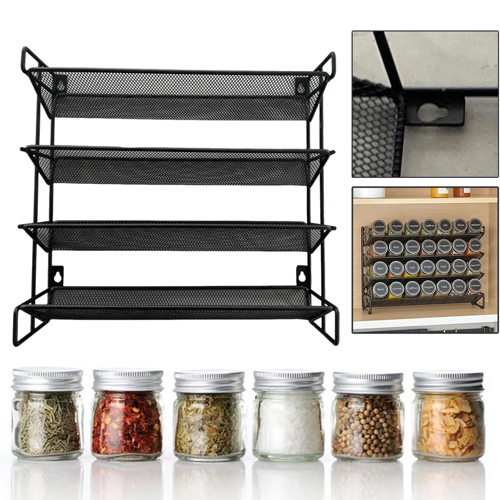 4 Tier Spice Jar Organizer Space-Saving Metal Seasoning Organizer Kitchen Countertop Organizer for Kitchen Cabinet Countertop