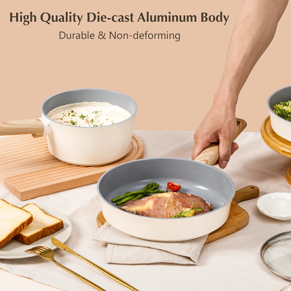 Blue and White 8 Piece Pan and Pot Set with Lid , 8pcs Sauce Pan Set For Kitchen Cooking, Oven Safe