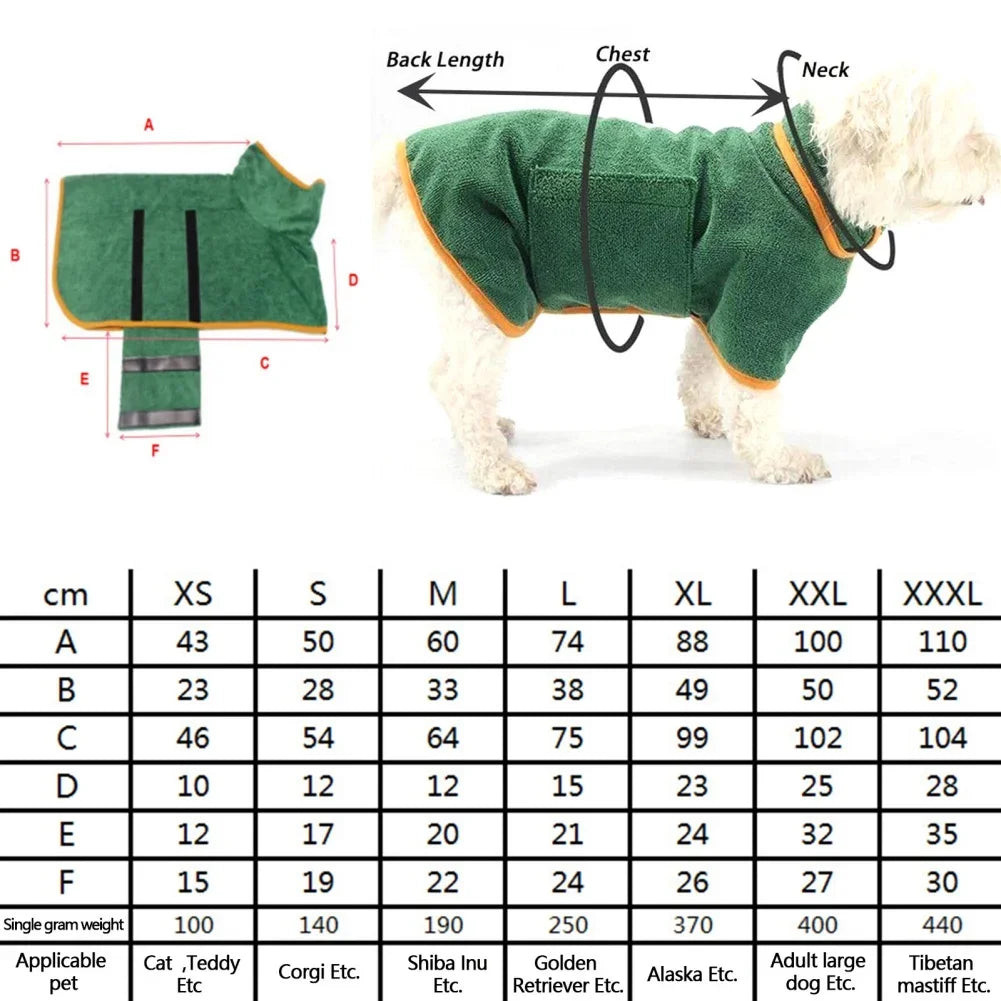 Dog Bathrobe Bath Towel Robe Absorbent Soft Towel for Large Medium Small Dog Quick Dry Adjustable Drying Coat Pet Accessories