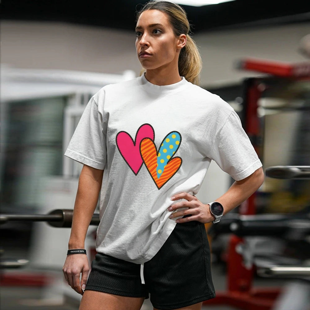 Unisex Fashion Colorful Heart Pattern T-shirt Casual Loose Round Neck Short Sleeve  Summer New Style Streetwear Tee Aliexpress