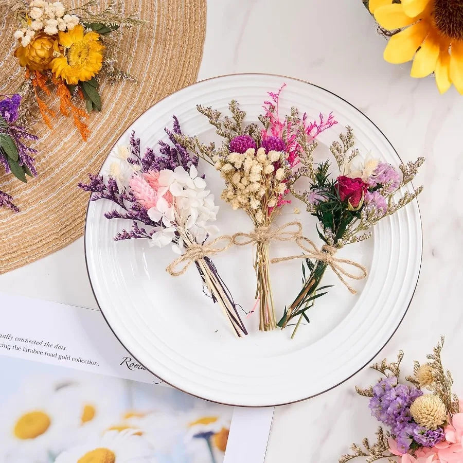 12 24 PCS Charming Dried Flowers Bouquet for Vase Various Dried Wildflowers with Stems Mini Handmade Wildflowers Natural Real F