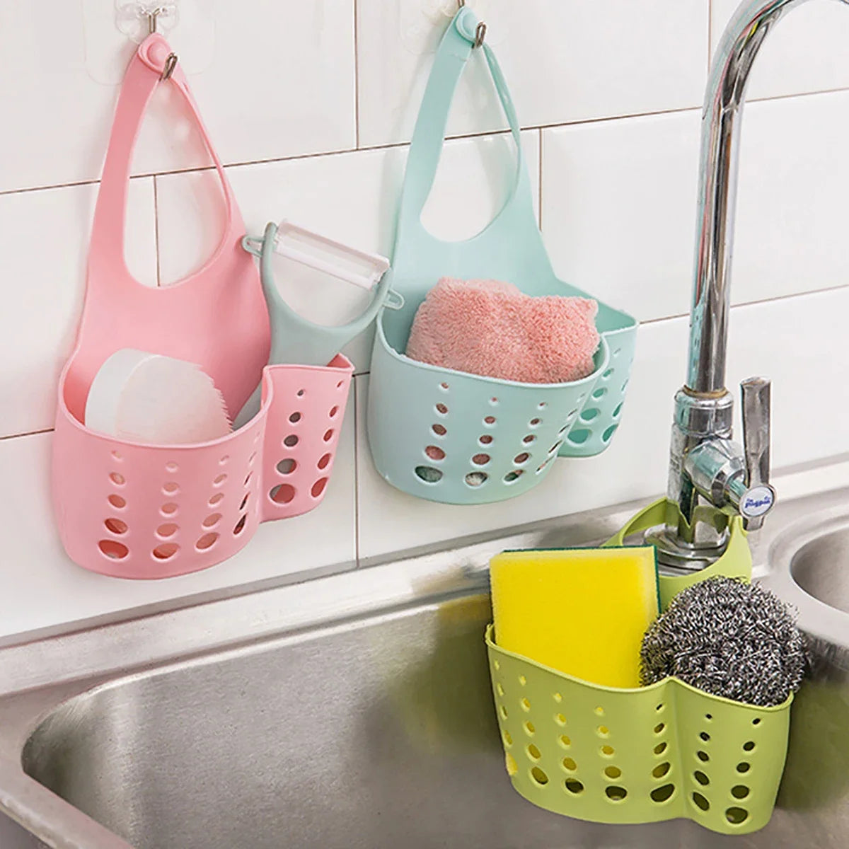 Adjustable Sink  Drain Basket Plastic Bag Useful Things For Kitchen Accessories Soap Sponge Hanging Organizer Usefull things