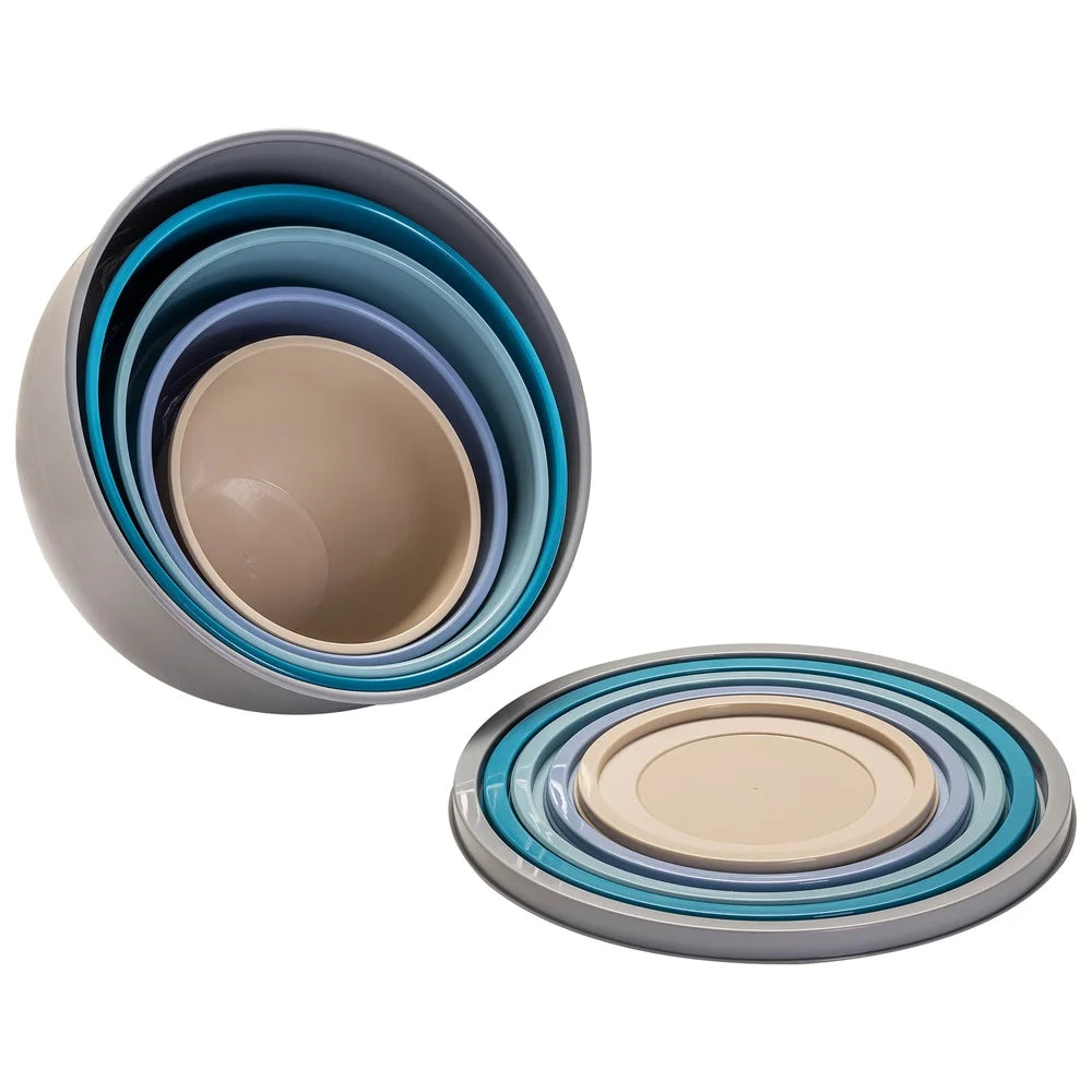 Nonslip Nesting Plastic Mixing Bowls Set with Lids 10 Pieces Assorted Colors Durable Dishwasher Microwave Safe Kitchen Prep
