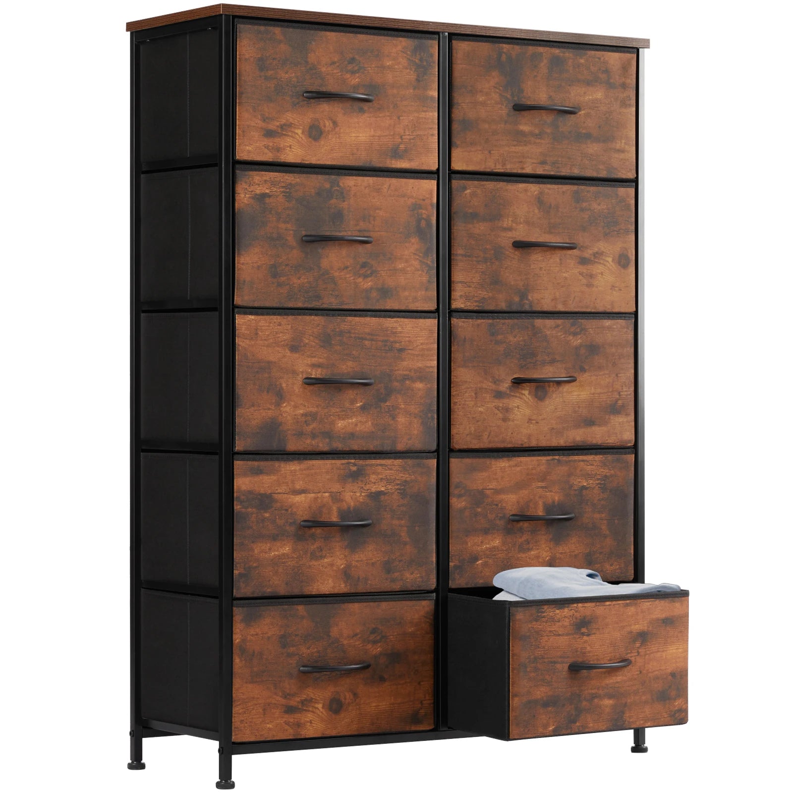 Bedside Table For Bedroom With 10 Fabric Drawers Wardrobe Steel Frame Closet For Storage Cabinet Living Room Of Furniture