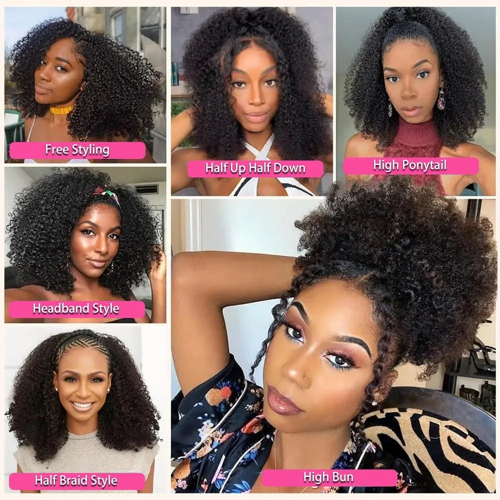 12A Water Wave Half Wigs Human Hair 200% Density Brazilian Wear Go Wigs Deep Curly 3 In 1 Half Wigs Drawstring Seamless Flip Wig