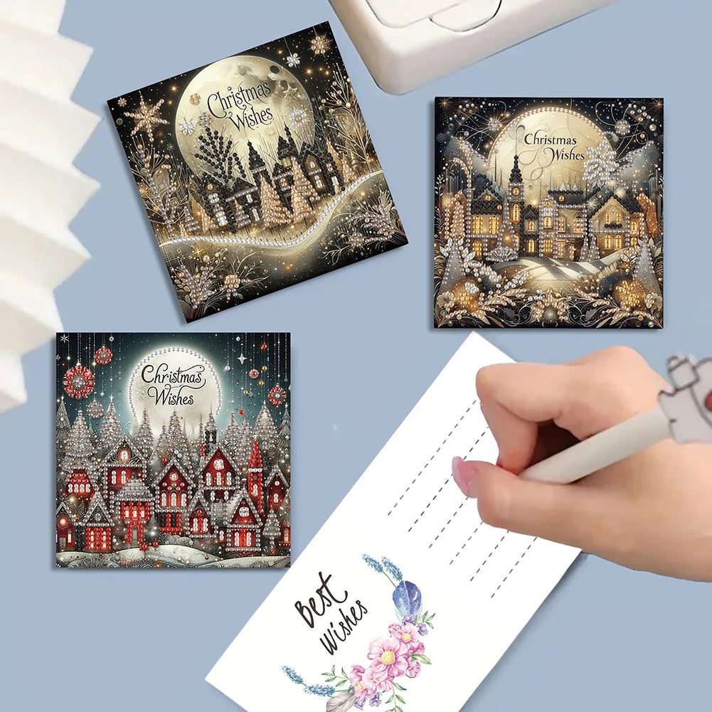 6PCS DIY Rhinestone Diamond Art Mosaic Postcards Diamond Art Handmade Cards for Xmas Birthdays Thanksgiving & Special Occasion