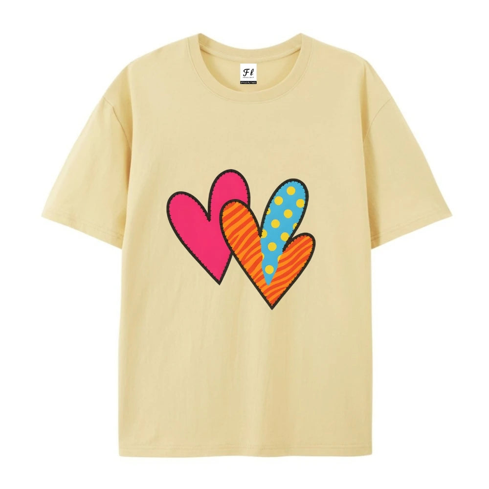 Unisex Fashion Colorful Heart Pattern T-shirt Casual Loose Round Neck Short Sleeve  Summer New Style Streetwear Tee Aliexpress
