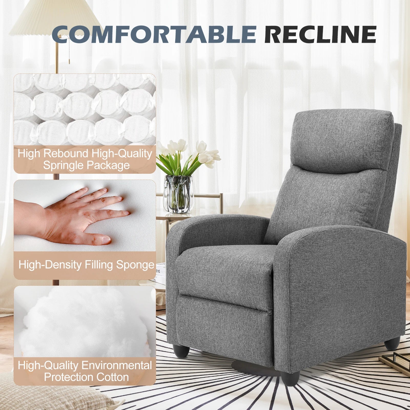 Recliner Chair Massage Sofa Fabric Theater Lumbar Support Adjustable Modern Padded Seat Backrest Living Room