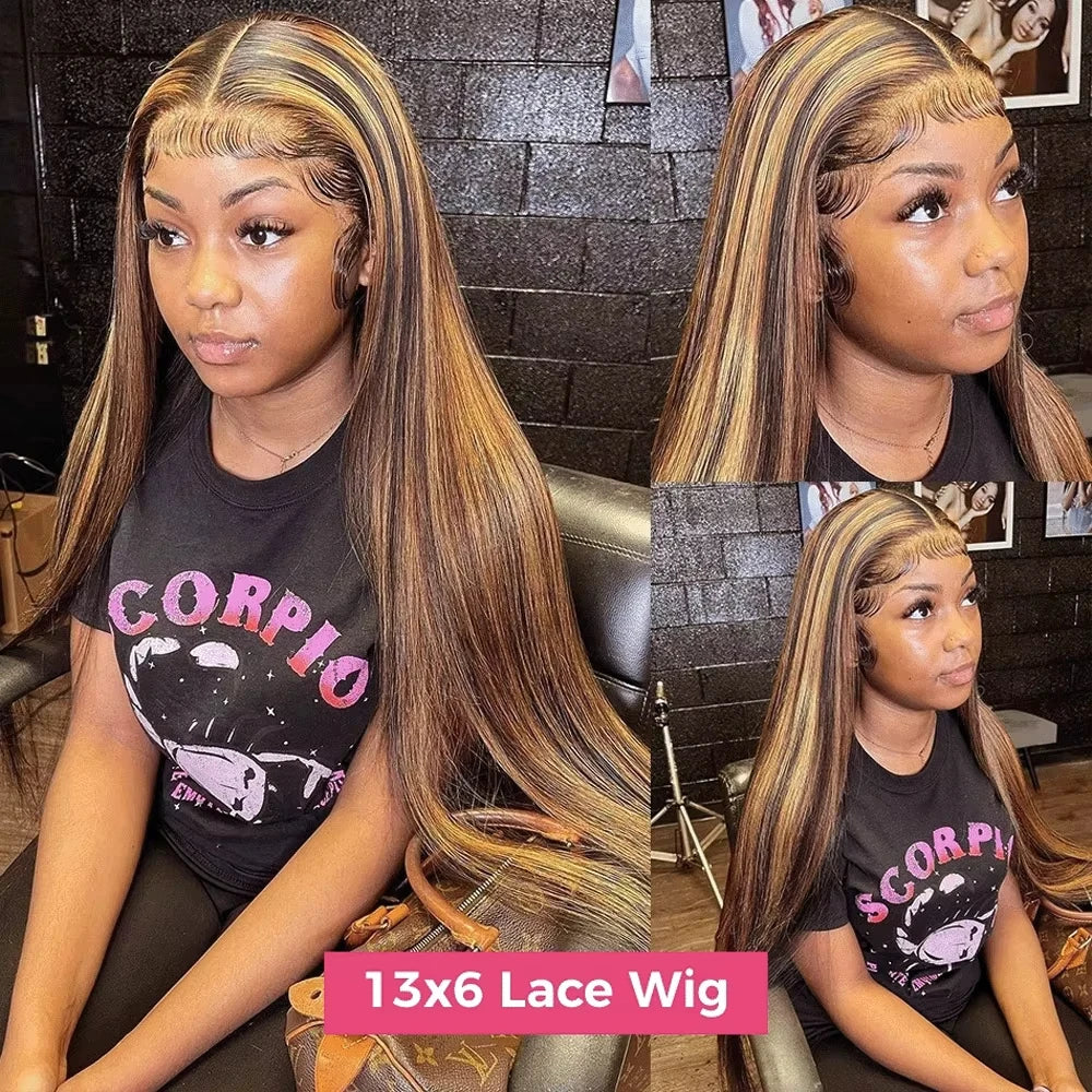 220% Highlight Ombre Wig Human Hair 13x6 Hd Lace Wig 30 Inch Honey Blonde Colored Straight Lace Front Wigs Human Hair For Women