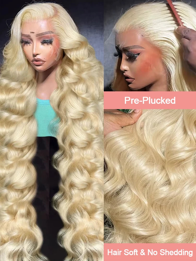 42 Inches 613 Honey Blonde 13x6 HD Transparen Body Wave Lace Frontal Human Hair Wig Colored Human Hair Lace Front Wig For Women