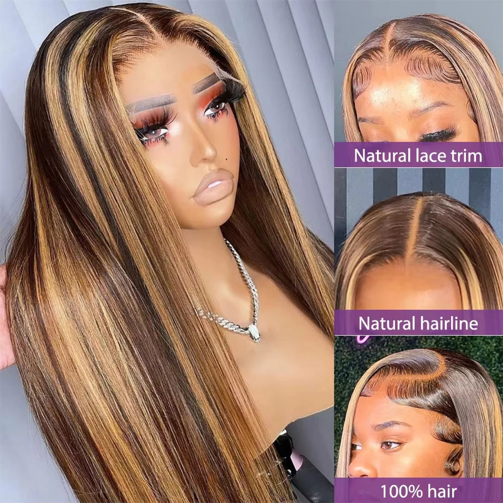 220% Highlight Ombre Wig Human Hair 13x6 Hd Lace Wig 30 Inch Honey Blonde Colored Straight Lace Front Wigs Human Hair For Women