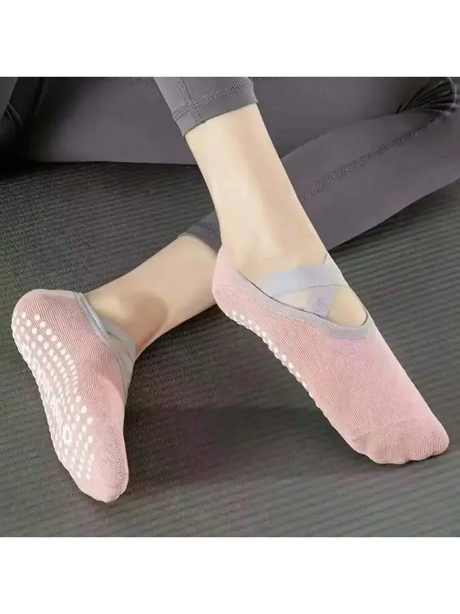 Women Yoga Socks Silicone Anti-Slip Ballet Pilates Socks Women Backless Breathable Bandage Dance Sports Socks