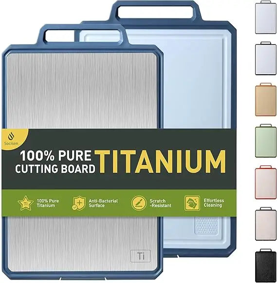 Titanium Cutting Boards for Kitchen Non Toxic Chopping Board with Handle Large Big Small Kitchen Meat Butcher Block 2 in 1 Pure