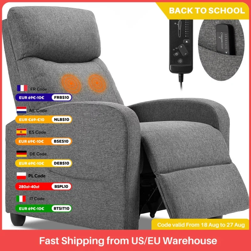 Recliner Chair Massage Sofa Fabric Theater Lumbar Support Adjustable Modern Padded Seat Backrest Living Room