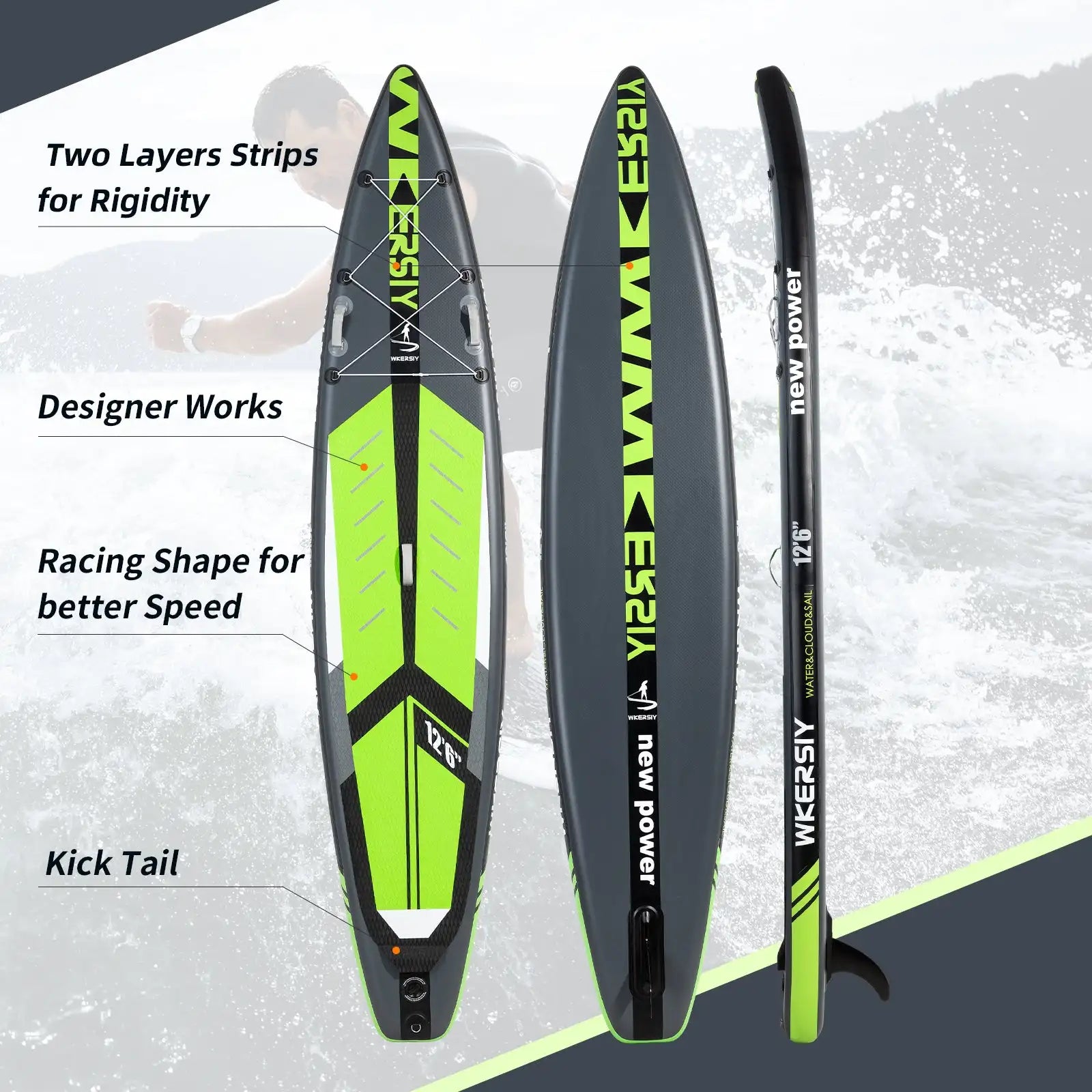 Surfboard Paddle Board 12ft6in Green stand up paddleboard Padel inflatable Paddle Wholesale Tabla Surf Water