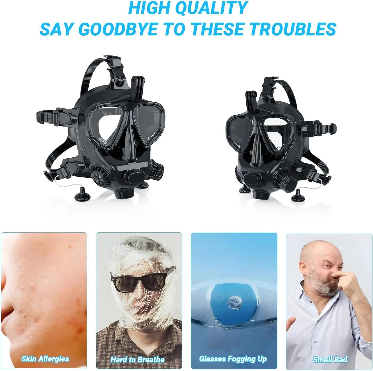 Full Face Dive Mask Support Diving & Snorkeling, Full Face Snorkel Scube Mask