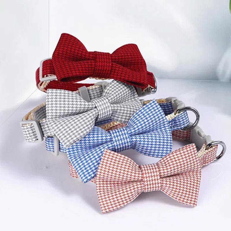 Bow Plaid Collar Pet Puppy Cat Dog Adjustable Neck Collar For Small Dogs Necktie Grooming Bow Tie Sweet Pet Accessories