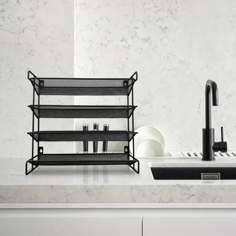 4 Tier Spice Jar Organizer Space-Saving Metal Seasoning Organizer Kitchen Countertop Organizer for Kitchen Cabinet Countertop