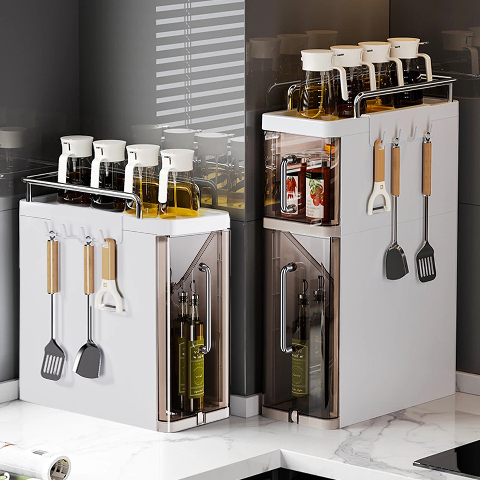 2/3 Layer Storage Shelf Kitchen Utensil Rack Pull-Out Kitchen Spice Rack Narrow Countertop Organizer Spice Sauce Storage Shelf