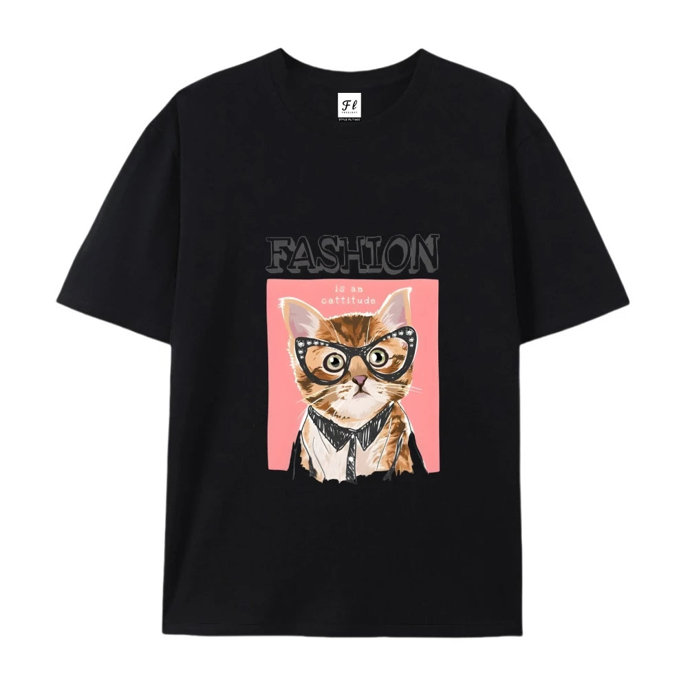 Trending Unisex Fashion Cat Pattern Tshirt Casual Loose Round Neck Short Sleeve  Summer  Style Streetwear Tees Aliexpress