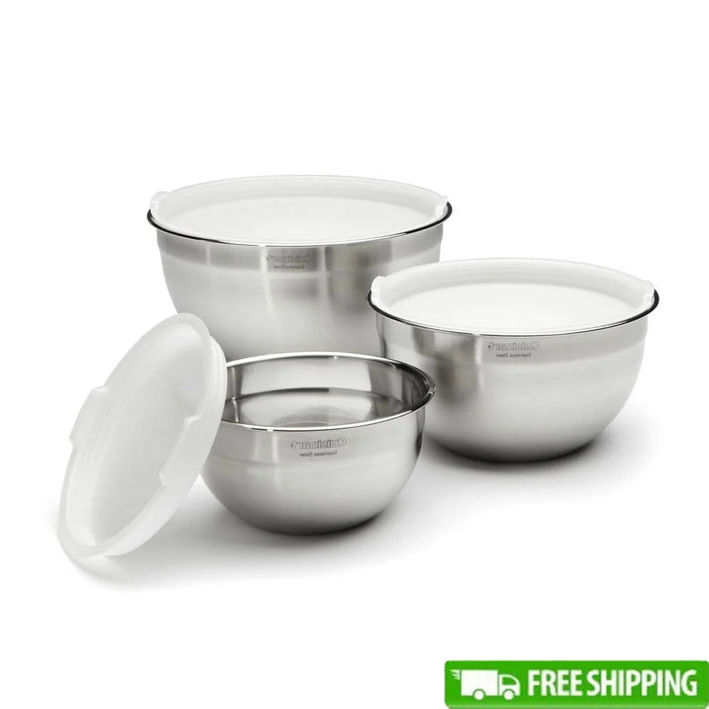 Stainless Steel Mixing Bowls Set with Lids Freezer Dishwasher Safe Easy Cleanup Kitchen Baking Cooking Prep
