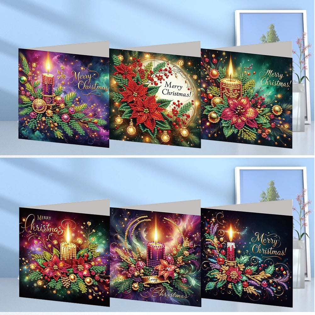 6PCS DIY Rhinestone Diamond Art Mosaic Postcards Diamond Art Handmade Cards for Xmas Birthdays Thanksgiving & Special Occasion