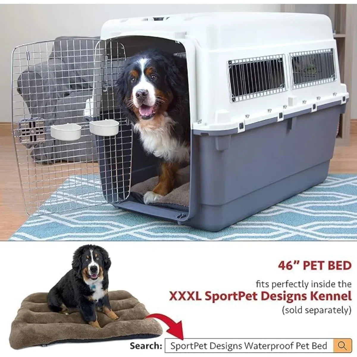XXX-Large Airline Approved Plastic Dog Crate, Rolling Kennel with Wire Door, Gray Travel Pet Carrier
