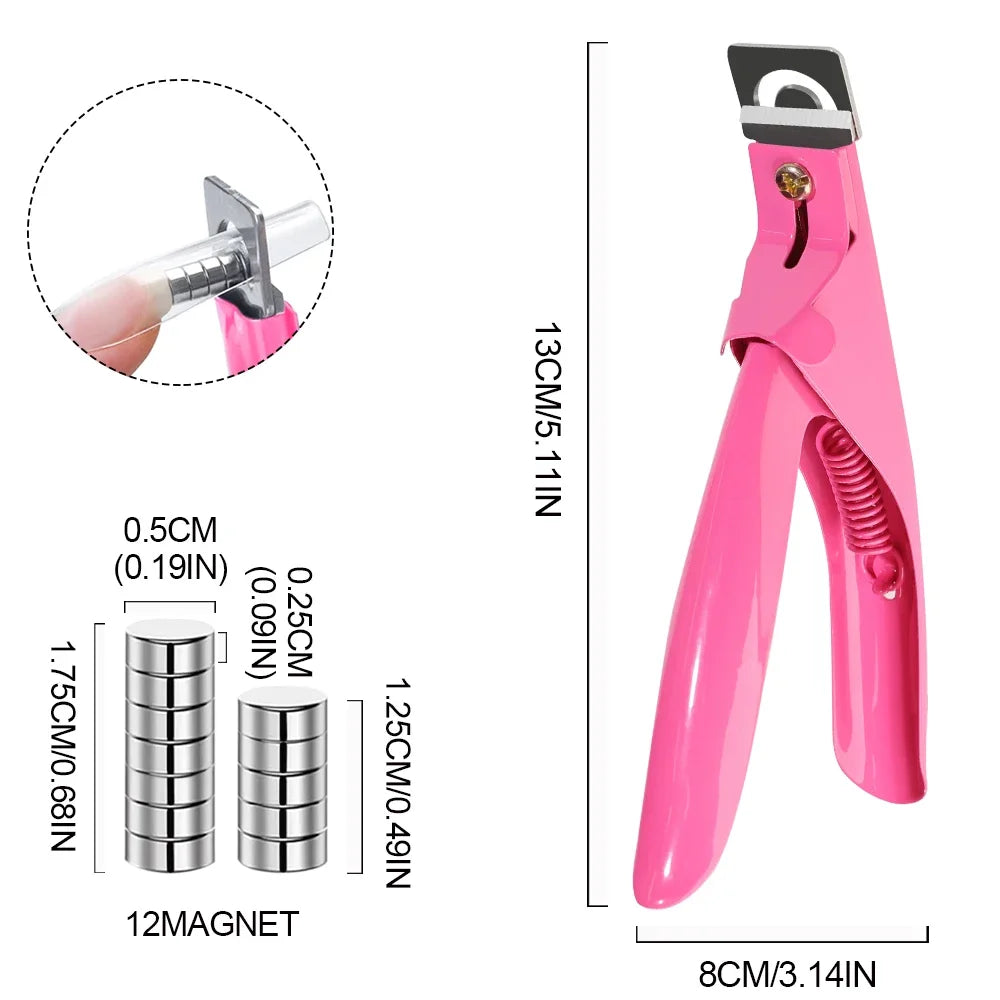 Acrylic Nail Cutter Stainless Steel Clipper Scissors U Word False Tips Trimmer Manicure Tools Straight Cut Kit With 12pcs Magnet