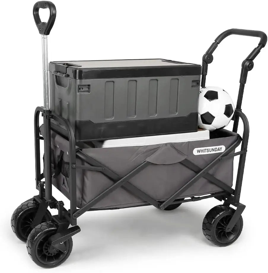 Collapsible Folding Garden Outdoor Park Utility Wagon Picnic Camping Cart with Bearing and Brake 8" All Terrain Wheels with Push