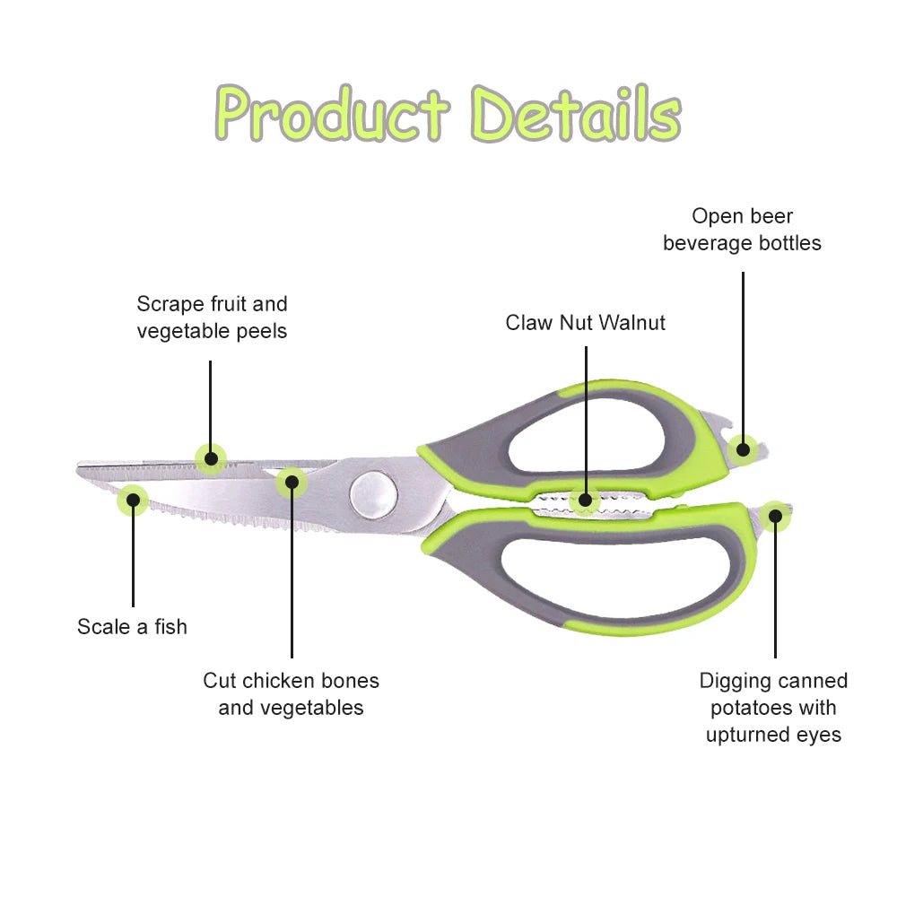 Kitchen Meat Scissors Stainless Steel Wide Mouth Sawtooth Bome Meat Fish Scissors Household Gadgets Scissors