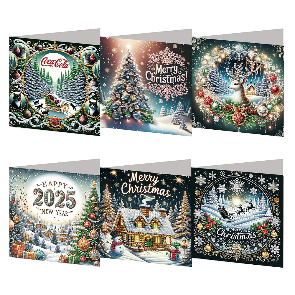 6PCS DIY Rhinestone Diamond Art Mosaic Postcards Diamond Art Handmade Cards for Xmas Birthdays Thanksgiving & Special Occasion