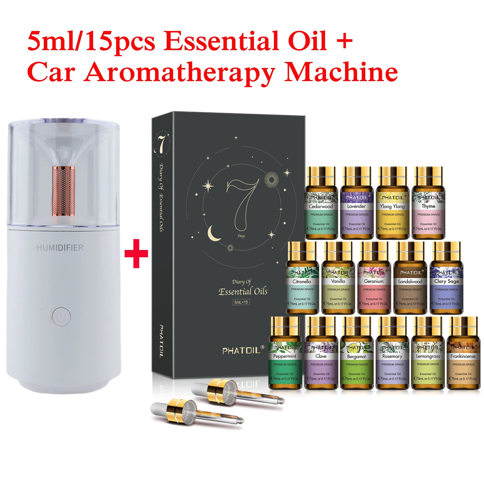 PHATOIL 15pcs Essential Oils Set for Diffuser Humidifier Candles Making-5ml Lavender Vanilla Peppermint Rosemary Aroma Oil