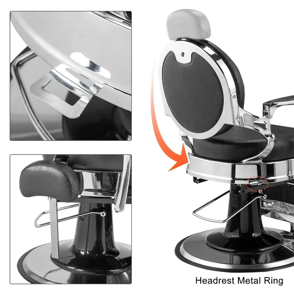 700lbs Heavy Duty Vintage Recline Barber Chair – Hydraulic, 360° Rotatable with Headrest for Professional Salons