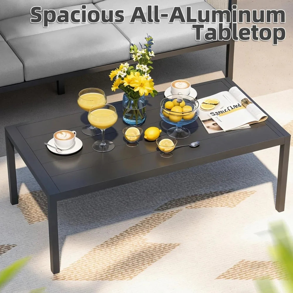 Aluminum Patio Furniture Set, High Back Outdoor Sectional Sofa, 4 Pieces Modern Conversation Sets for Porch, Balcony, Garden