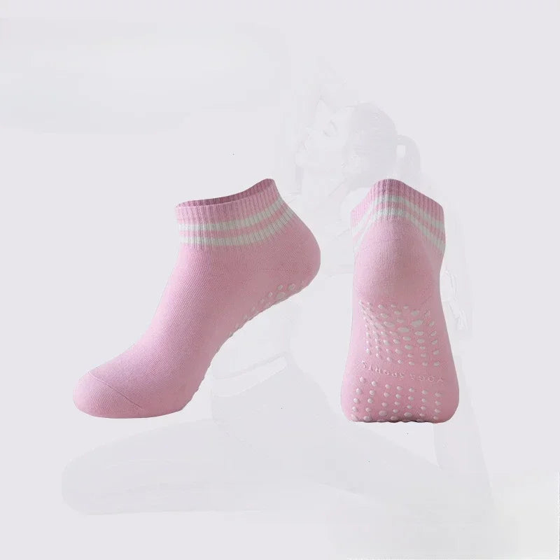 1Pair Grip Socks for Women Non Slip Pilates Yoga Socks with Double Stripes Men Workout Ballet Sports Fitness Athletic Socks