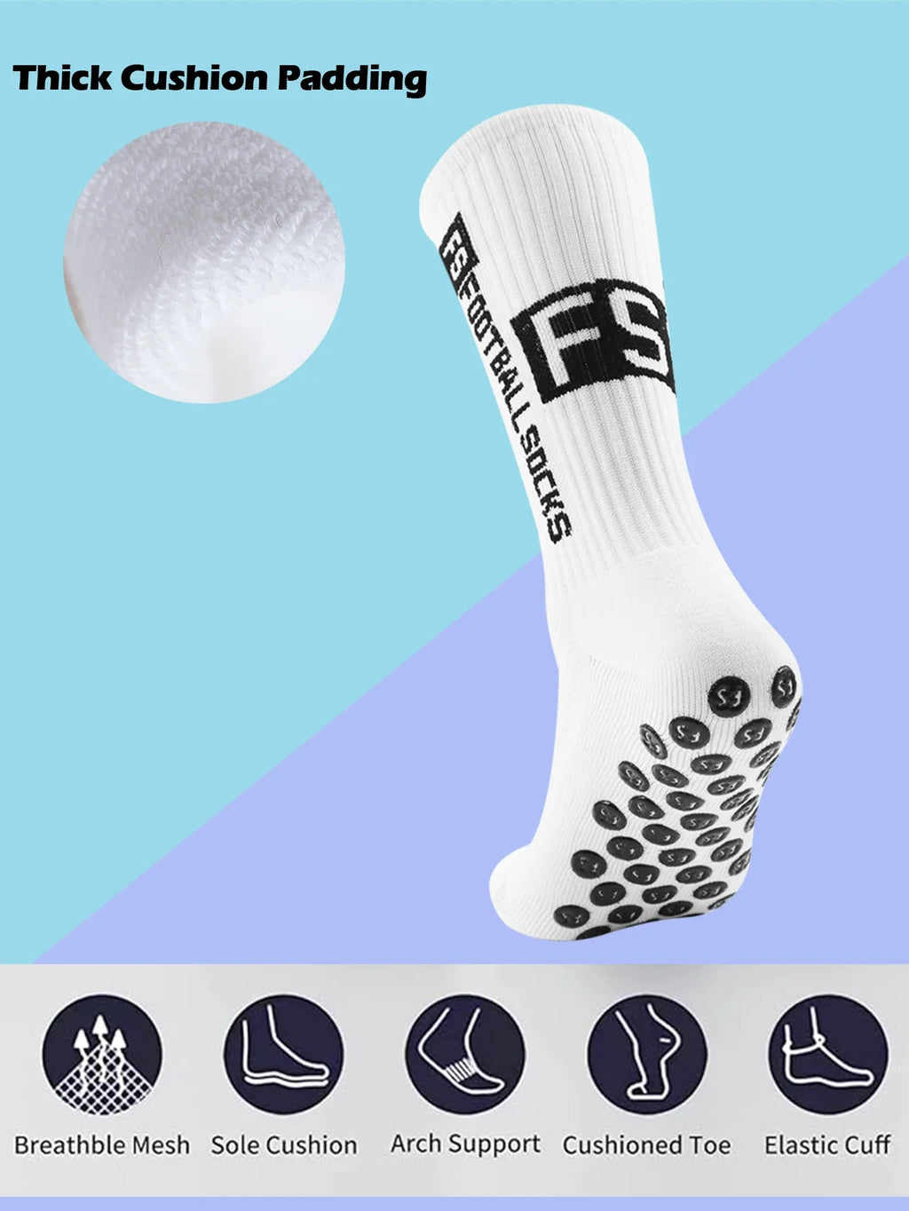 4 Pairs Men's Soccer Socks with Grip,  Anti Slip Athletic Socks with Cushion Pads for Football/Basketball/Hockey