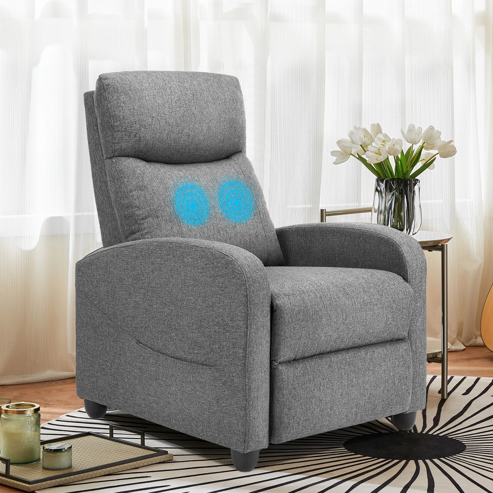 Recliner Chair Massage Sofa Fabric Theater Lumbar Support Adjustable Modern Padded Seat Backrest Living Room