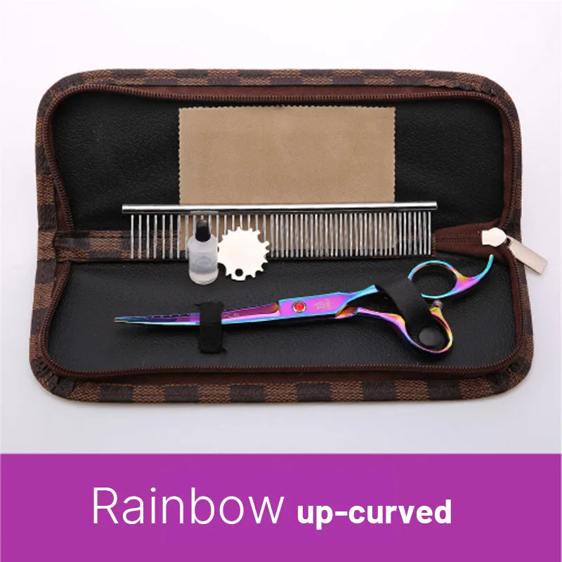 Classical Model homeuse 9cr steel 6.5/7.0 Inch rainbow&black dog grooming scissors Shears set for household pet owner