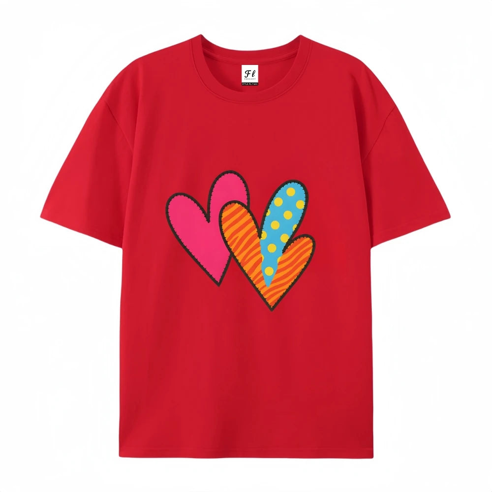 Unisex Fashion Colorful Heart Pattern T-shirt Casual Loose Round Neck Short Sleeve  Summer New Style Streetwear Tee Aliexpress