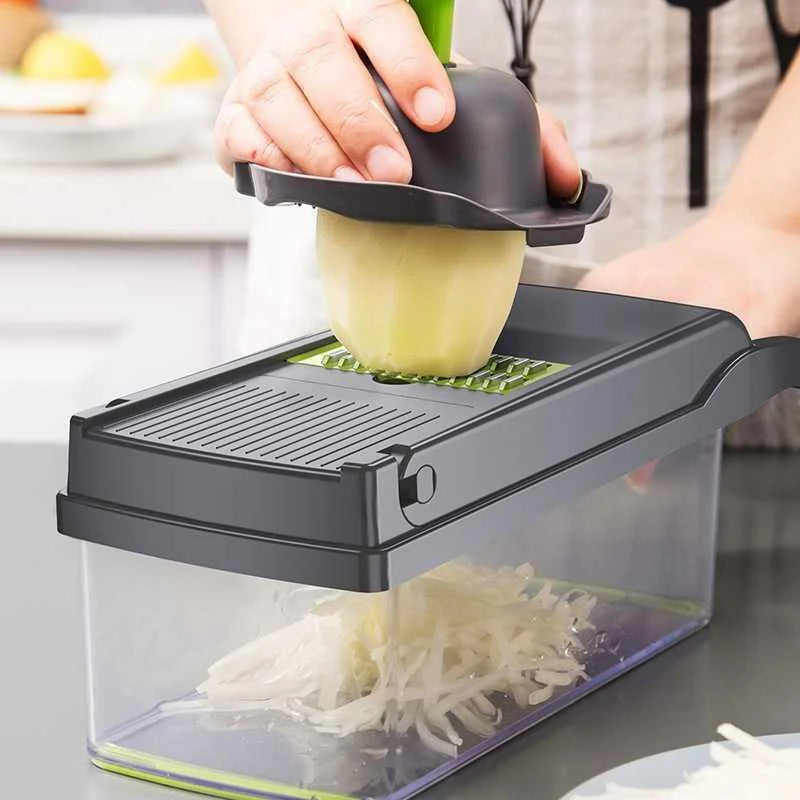6-in-1 Vegetable Chopper - Kitchen Mandoline Slicer for Dicing, Julienne & Grating, Safe Food Prep with Container