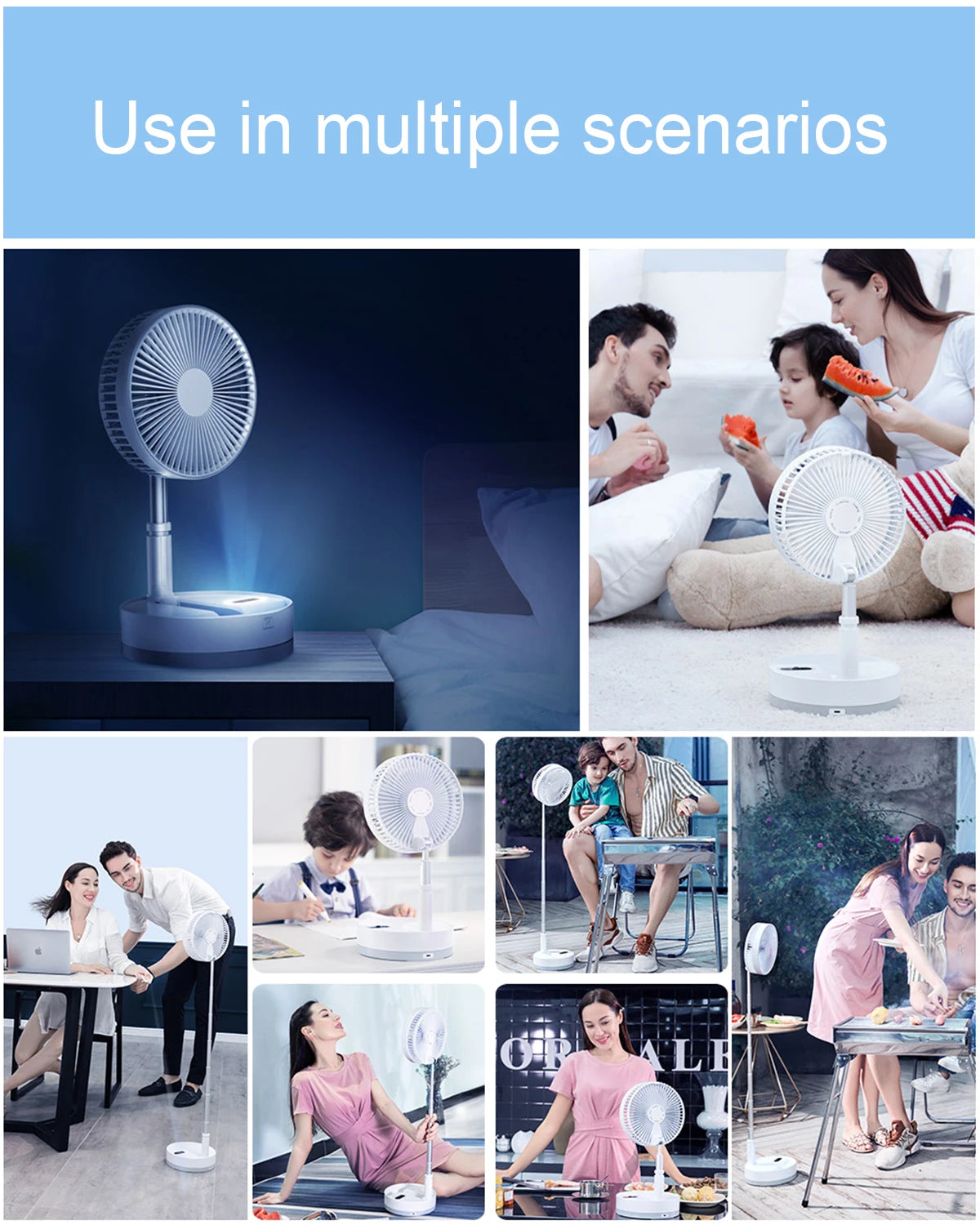 Foldable Fan Foldaway Oscillating with Remote Control, 10800mAh Rechargeable Battery Operated Portable for Camping, 4 Speed,