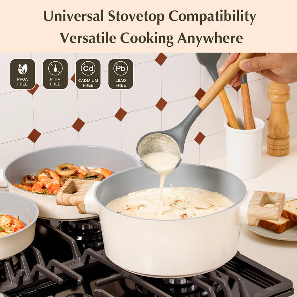 Blue and White 8 Piece Pan and Pot Set with Lid , 8pcs Sauce Pan Set For Kitchen Cooking, Oven Safe