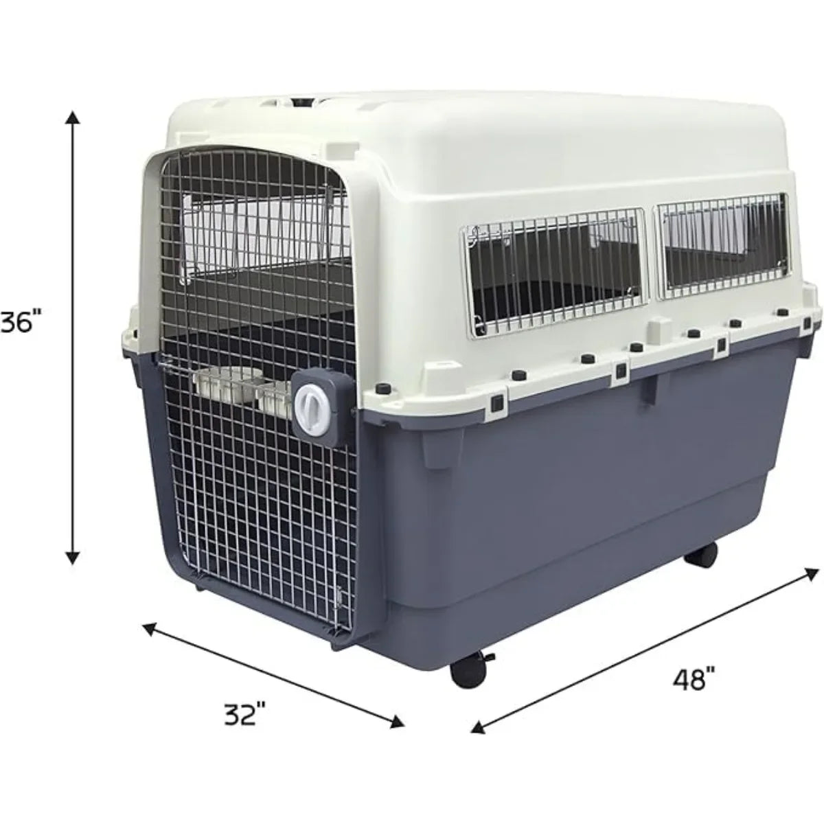 XXX-Large Airline Approved Plastic Dog Crate, Rolling Kennel with Wire Door, Gray Travel Pet Carrier