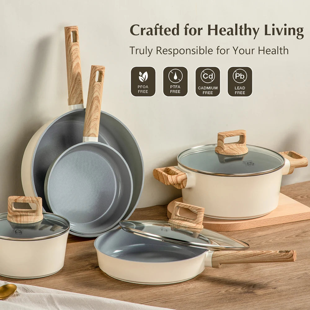 Blue and White 8 Piece Pan and Pot Set with Lid , 8pcs Sauce Pan Set For Kitchen Cooking, Oven Safe