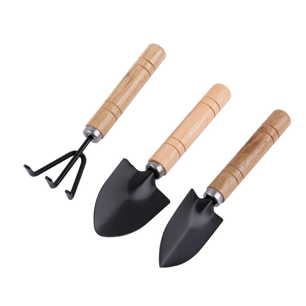 3Pcs Shovel Rake Spade Set Small Rake Shovel Spade Multifunction Hand Planting Tools Wooden Handle for Indoor Gardening