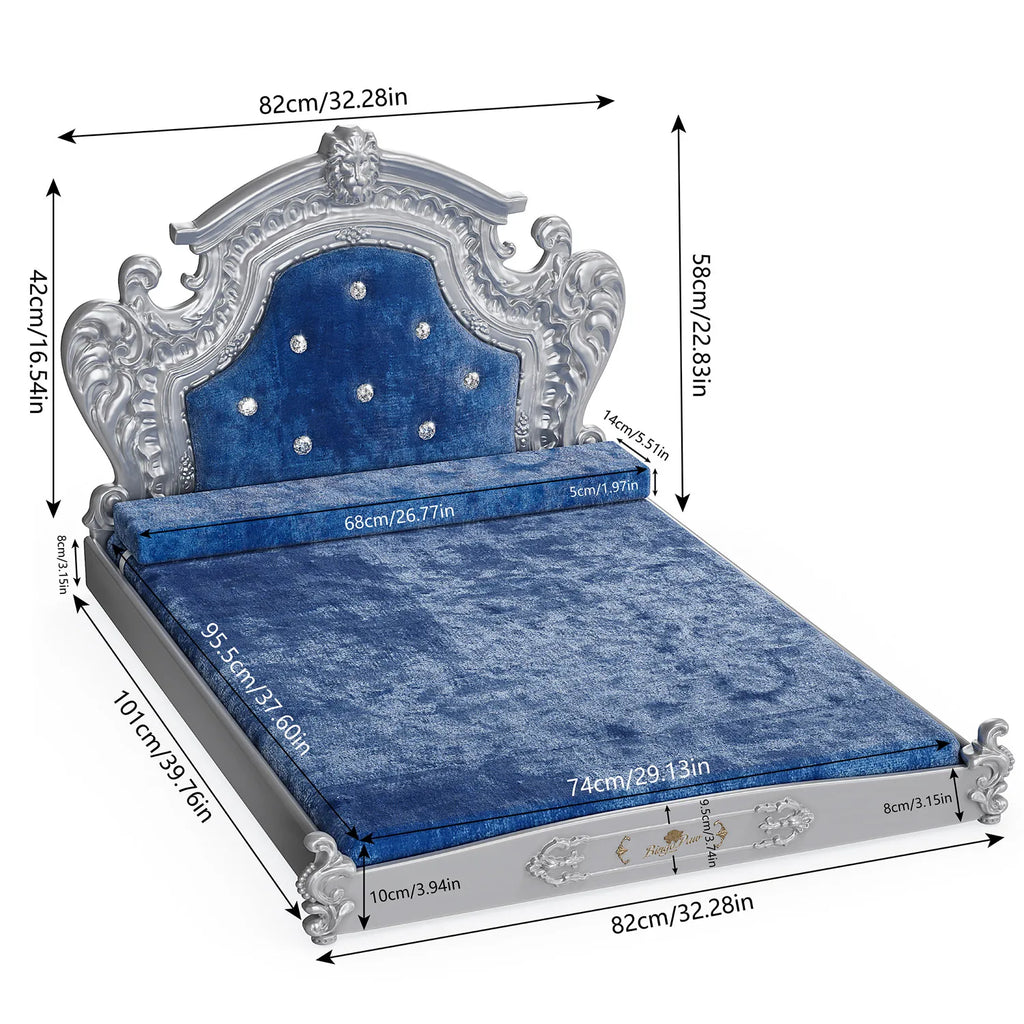 Bingopaw Luxury Pet Bed with Headboard, Dutch Velvet Dog Cat Bed for Medium and Large Dog, European Style Noble Pet Bed
