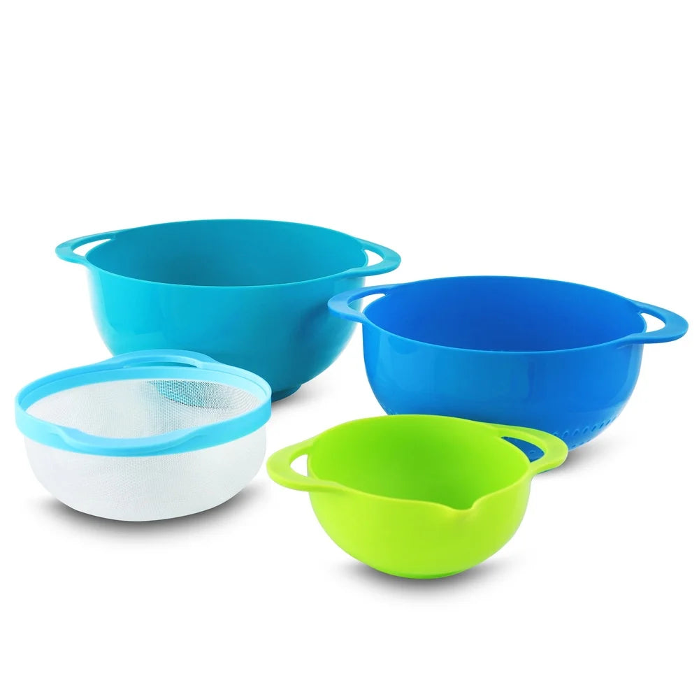 Multifunctional Plastic Mixing Bowl Set Colander Sifter Measuring Cup Non-Slip Stackable Kitchen Tools Baking Prep Utensils 8